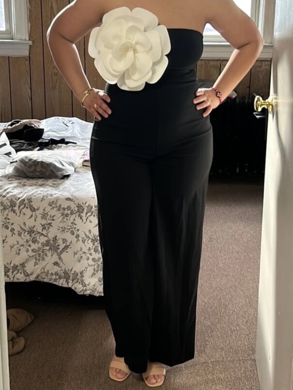 NEW - Elegant 3D Floral Strapless Wide Leg Jumpsuit Chic Party Glam - Picture 9 of 9